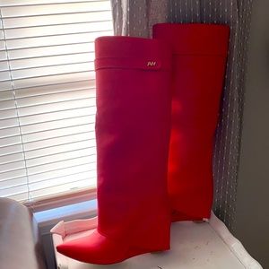 MELINA RED WEDGE BOOT. Never worn!